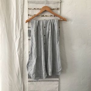 White striped front button skirt